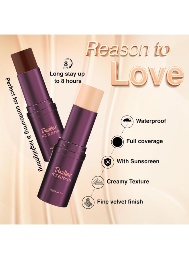 Dazller Eterna Majestique Matte Foundation Stick, Featherlight, Full Coverage, Waterproof, with SPF, 8g - Brulee - Image 2